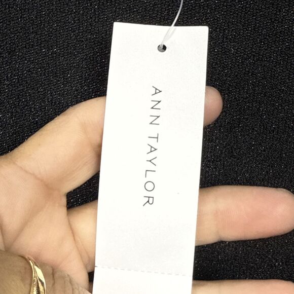 (T4) NWT ANN TAYLOR NWT Metallic Fringe Tweed Black Gold 3/4 Sleeve Top, Sz L - Picture 9 of 12